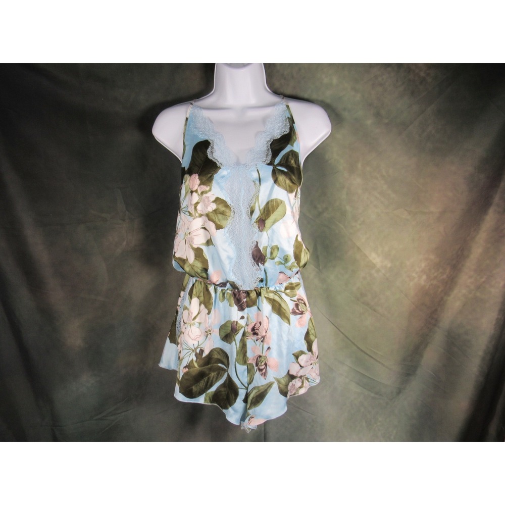 Victoria's Secret Here Comes The Bride Floral Satin Lace Romper Blue Medium